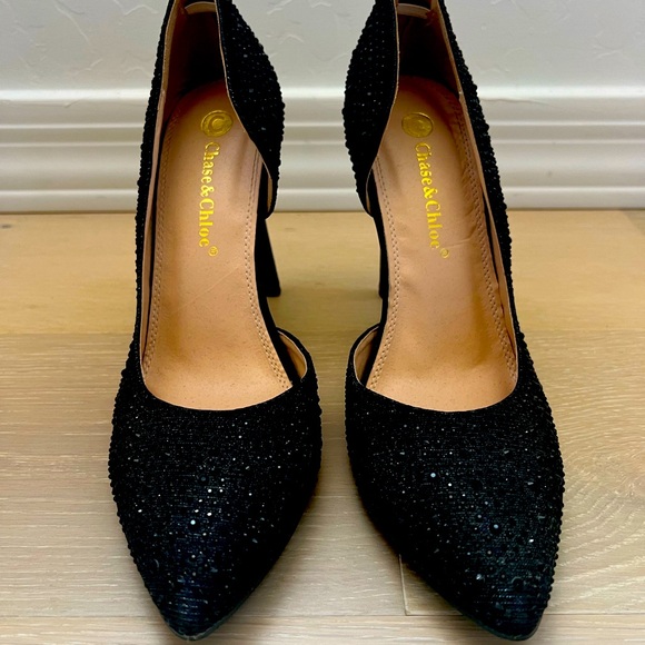 Opulent Black Rhinestone Pumps - Picture 2 of 4